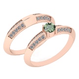 Certified 0.55 Ctw Green Amethyst And Diamond VS/SI1 2 Pcs Ring 14K Rose Gold Made In USA