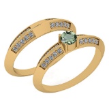 Certified 0.55 Ctw Green Amethyst And Diamond VS/SI1 2 Pcs Ring 14k Yellow Gold Made In USA