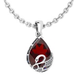 Certified 7.40 Ctw Garnet And Diamond VS/SI1 Necklace 14K White Gold Made In USA