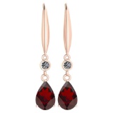 Certified 5.70 Ctw Garnet And Diamond VS/SI1 Dangling Earrings 14K Rose Gold Made In USA