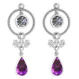 Certified 5.18 Ctw Amethyst And Diamond SI2/I1 Dangling Earrings 14K White Gold Made In USA
