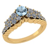 Certified 0.95 Ctw Blue Topaz And White Diamond VS/SI1 Halo Ring 14k Yellow Gold Made In USA
