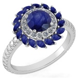 Certified 2.40 Ctw Blue Sapphire And Diamond VS/SI1 Halo Ring 14k White Gold Made In USA