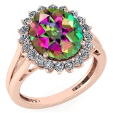Certified 5.65 Ctw Mystic Topaz And Diamond VS/SI1 Halo Ring 14K Rose Gold Made In USA