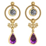 Certified 5.18 Ctw Amethyst And Diamond SI2/I1 Dangling Earrings 14K Yellow Gold Made In USA