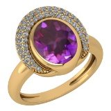 Certified 2.82 Ctw Amethyst And Diamond VS/SI1 Halo Ring 14k Yellow Gold Made In USA