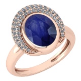 Certified 2.82 Ctw Blue Sapphire And Diamond VS/SI1 Halo Ring 14K Rose Gold Made In USA