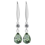 Certified 5.70 Ctw Green Amethyst And Diamond VS/SI1 Dangling Earrings 14K White Gold Made In USA