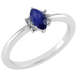 Certified 0.68 Ctw Blue Sapphire And Diamond VS/SI1 Ring 14K White Gold Made In USA