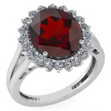 Certified 5.65 Ctw Garnet And Diamond VS/SI1 Halo Ring 14k White Gold Made In USA