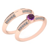 Certified 0.55 Ctw Amethyst And Diamond VS/SI1 2 Pcs Ring 14K Rose Gold Made In USA