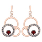 Certified 0.75 Ctw Garnet And Diamond VS/SI1 Ladies Fashion Earrings 14K Rose Gold Made In USA