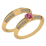 Certified 0.55 Ctw Pink Tourmaline And Diamond VS/SI1 2 Pcs Ring 14k Yellow Gold Made In USA