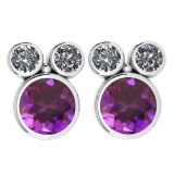 Certified 3.14 Ctw Amethyst And Diamond VS/SI1 Earrings 14K White Gold Made In USA