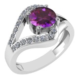 Certified 1.07 Ctw Amethyst And Diamond VS/SI1 Halo Ring 14k White Gold Made In USA