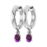 Certified 0.50 Ctw Amethyst Hoop Earrings 14K White Gold Made In USA