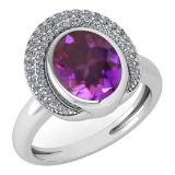 Certified 2.82 Ctw Amethyst And Diamond VS/SI1 Halo Ring 14K White Gold Made In USA