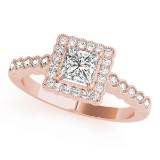 CERTIFIED 18K ROSE GOLD 0.95 CT G-H/VS-SI1 DIAMOND HALO ENGAGEMENT RING