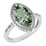 Certified 1.58 Ctw Green Amethyst And Diamond VS/SI1 Ring 14K White Gold Made In USA