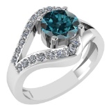 Certified 1.07 Ctw Treated Fancy Blue Diamond I1/I2 And Diamond Halo Ring 14k White Gold Made In USA