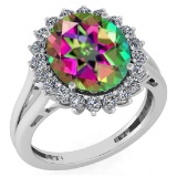 Certified 5.65 Ctw Mystic Topaz And Diamond VS/SI1 Halo Ring 14k White Gold Made In USA