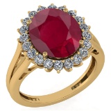 Certified 5.65 Ctw Ruby And Diamond VS/SI1 Halo Ring 14k Yellow Gold Made In USA