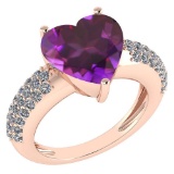 Certified 5.31 Ctw Amethyst And Diamond VS/SI1 Ring 10K Rose Gold Made In USA