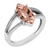 Certified 2.20 Ctw Morganite And Diamond VS/SI1 Ring 14K White Gold Made In USA