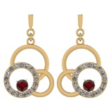 Certified 0.75 Ctw Garnet And Diamond VS/SI1 Ladies Fashion Earrings 14K Yellow Gold Made In USA