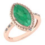 Certified 1.58 Ctw Emerald And Diamond VS/SI1 Ring 14K Rose Gold Made In USA