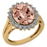 Certified 5.65 Ctw Morganite And Diamond VS/SI1 Halo Ring 14k Yellow Gold Made In USA