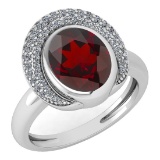 Certified 2.82 Ctw Garnet And Diamond VS/SI1 Halo Ring 14K White Gold Made In USA