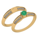 Certified 0.55 Ctw Emerald And Diamond VS/SI1 2 Pcs Ring 14k Yellow Gold Made In USA