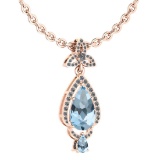 Certified 3.62 Ctw Blue Topaz And Diamond VS/SI1 Necklace 14K Rose Gold Made In USA