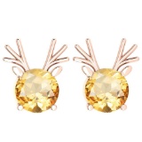 Certified 12.00 Ctw Citrine Stud Earrings 14K Gold Rose Gold Made In USA