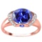 3.68 CT CREATED TANZANITE 0.1 CT GENUINE TANZANITE AND ACCENT DIAMOND 0.09 CT 10KT SOLID RED GOLD RI