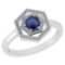 Certified 0.69 Ctw Blue Sapphire And Diamond 18K White Gold Halo Ring G-H VSSI1