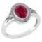 Certified 1.39 Ctw Ruby And Diamond 14k White Gold Halo Ring G-H VS/SI1