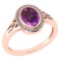 Certified 1.39 Ctw Amethyst And Diamond 14k Rose Gold Halo Ring G-H VS/SI1