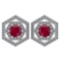 Certified 1.38 Ctw Ruby And Diamond 18k White Gold Halo Stud Earrings G-H VS/SI1