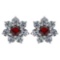 Certified 1.86 Ctw Garnet And Diamond Platinum Halo Stud Earrings