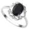 1.29 CT BLACK SAPPHIRE AND ACCENT DIAMOND 0.02 CT 10KT SOLID WHITE GOLD RING