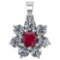 Certified 0.93 Ctw Ruby And Diamond 18K White Gold Halo Pendant G-H VS/SI1