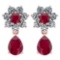 Certified 4.86 Ctw Ruby And Diamond 18K Rose Gold Halo Dangling Earrings