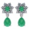 Certified 4.86 Ctw Emerald And Diamond 18K White Gold Halo Dangling Earrings