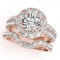 CERTIFIED 14KT ROSE GOLD 1.11 CTW G-H/VS-SI1 DIAMOND HALO BRIDAL SET