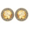 Certified 1.06 Ctw Citrine And Diamond 18K Yellow Gold Halo Stud Earrings G-H VS/SI1