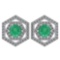 Certified 1.38 Ctw Emerald And Diamond 18k White Gold Halo Stud Earrings G-H VS/SI1