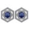 Certified 1.38 Ctw Blue Sapphire And Diamond 18k White Gold Halo Stud Earrings G-H VS/SI1
