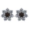 Certified 1.86 Ctw Smoky Quarzt And Diamond Platinum Halo Stud Earrings